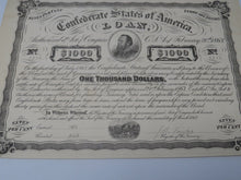 Load image into Gallery viewer, $1,000 1863 Confederate Bond Certificate Currency Bank Note Bill UNC 14&quot; X 11&quot;