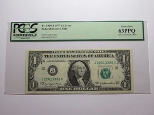 $1 1977 Full Face to Back Offset Error Federal Reserve Bank Note Bill NEW63 PCGS