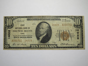 $10 1929 Council Bluffs Iowa National Currency Bank Note Bill Ch. #14028 FINE