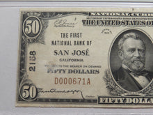 Load image into Gallery viewer, $50 1929 San Jose California CA National Currency Bank Note Bill Ch. #2158 VF20