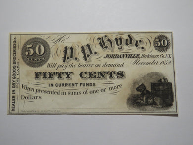 $.50 1852 Jordanville New York Obsolete Currency Bank Note Bill P.P. Hyde UNC+++