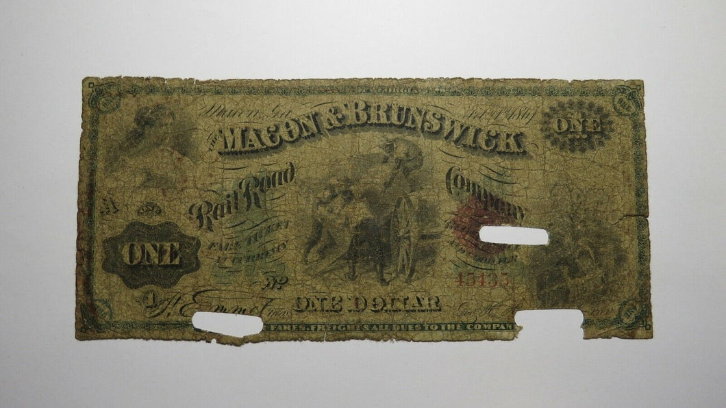 $1 1861 Macon Georgia GA Obsolete Currency Bank Note Bill Macon Brunswick RR Co.