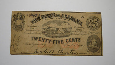 $.25 1863 Montgomery Alabama Obsolete Currency Bank Note Bill AU! Plate E