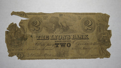 $2 1854 Lyons New York NY Obsolete Currency Bank Note Bill! The Lyons Bank