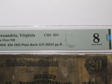 Load image into Gallery viewer, $20 1902 Alexandria Virginia National Currency Bank Note Bill Charter #651 PMG