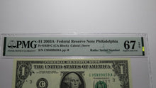 Load image into Gallery viewer, $1 2003 Radar Serial Number Federal Reserve Currency Bank Note Bill PMG UNC67EPQ
