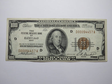 $100 1929 Cleveland Ohio OH National Currency Note Federal Reserve Bank XF Low #