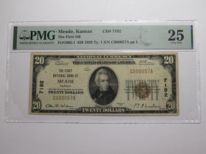 $20 1929 Meade Kansas KS National Currency Bank Note Bill Ch. #7192 VF25 PMG