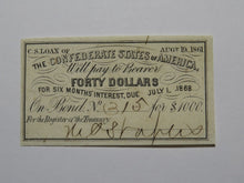 Load image into Gallery viewer, $40 1861 Confederate Bond Coupon Certificate Currency Bank Note Bill UNC
