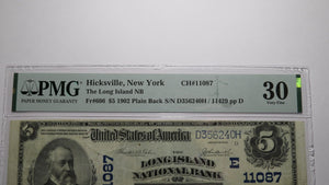$5 1902 Hicksville New York NY National Currency Bank Note Bill #11087 VF30 PMG