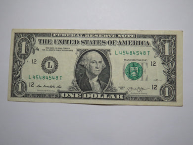 $1 2013 Repeater Serial Number Federal Reserve Currency Bank Note Bill #45484548