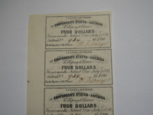 Load image into Gallery viewer, $4 1861 Confederate Bond Coupon Certificate Uncut Sheet Currency Bank Note Bill