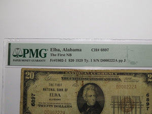 $20 1929 Elba Alabama AL National Currency Bank Note Bill Charter #6897 F15 PMG