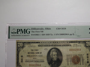 $20 1929 Dillonvale Ohio OH National Currency Bank Note Bill Charter #5618 VF20