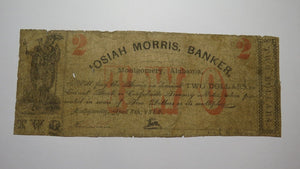 $2 1862 Montgomery Alabama Obsolete Currency Treasury Bank Note Josiah Morris