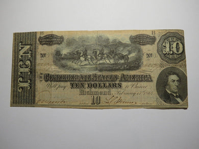 $10 1864 Richmond Virginia VA Confederate Currency Bank Note Bill RARE T68 VF