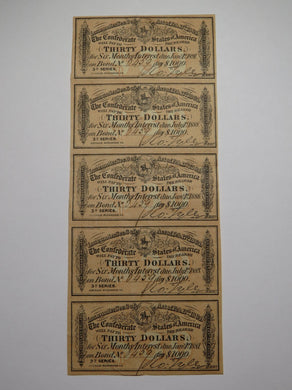 $30 1864 Confederate Bond Coupon Certificate Uncut Sheet Currency Bank Note Bill