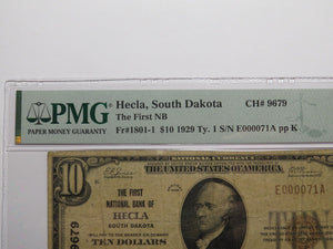 $10 1929 Hecla South Dakota SD National Currency Bank Note Bill Ch. #9679 PMG 15