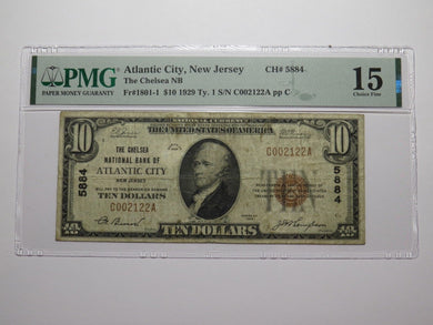 $10 1929 Atlantic City New Jersey NJ National Currency Bank Note Bill #5884 PMG