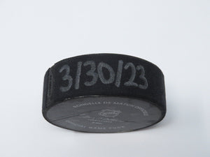 2022-23 Vegas Golden Knights Vs San Jose Sharks Game Used Puck -NHL Tracker Puck