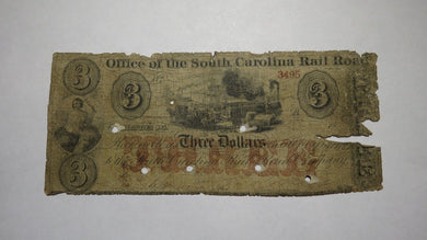 $3 1870's Charleston South Carolina SC Obsolete Currency Bank Note! Rail Road 