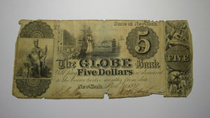 $5 1840 New York City NY Obsolete Currency Bank Note Bill! The Globe Bank NYC