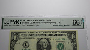 $1 1988 Radar Serial Number Federal Reserve Currency Bank Note Bill PMG UNC66EPQ