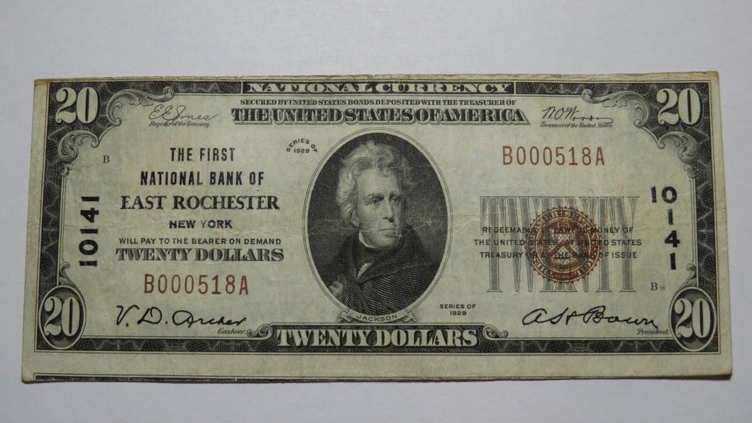 $20 1929 East Rochester New York NY National Currency Bank Note Bill #10141 VF++