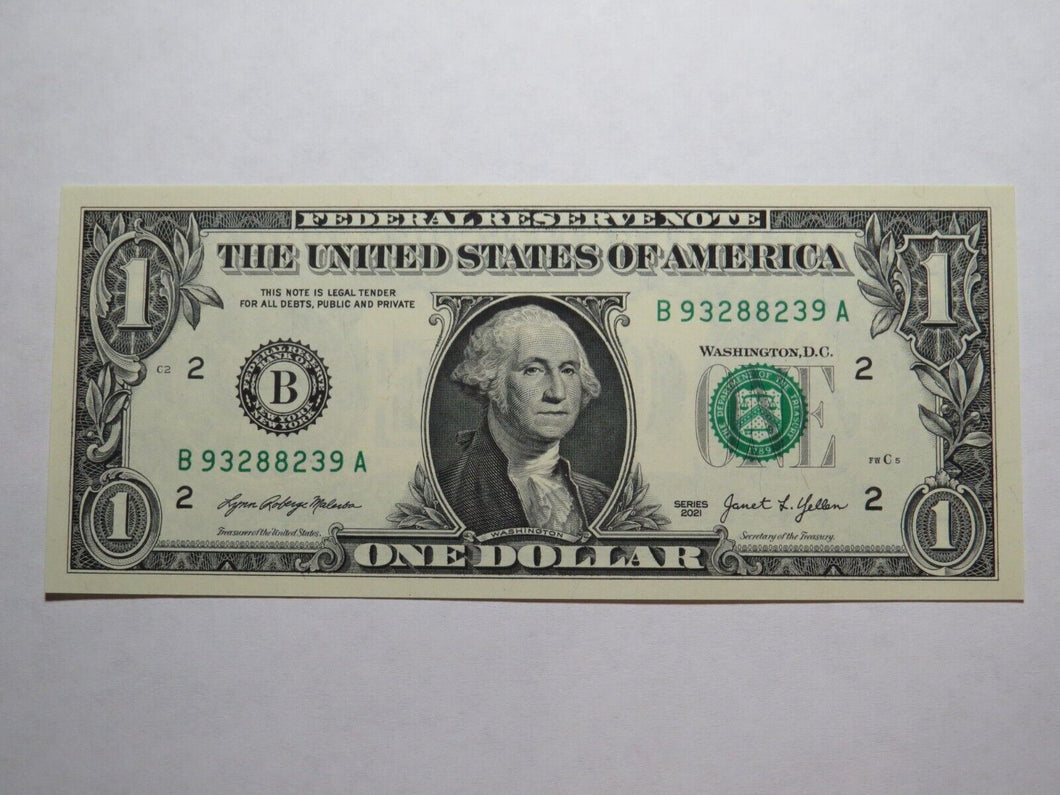 $1 2021 Radar Serial Number Federal Reserve Currency Bank Note Bill UNC 93288239