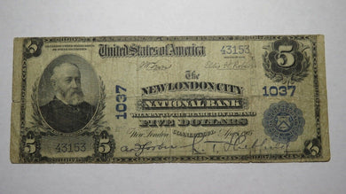 $5 1902 New London City Connecticut CT National Currency Bank Note Bill! #1037