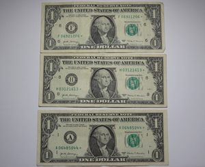 3 $1 2017 Federal Reserve Bank Star Notes Average Circulated Condition!