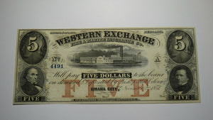 $5 1857 Omaha City Nebraska NE Obsolete Currency Bank Note Bill! CU+ Condition!
