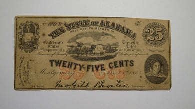$.25 1863 Montgomery Alabama Obsolete Currency Bank Note Bill AU! Plate K