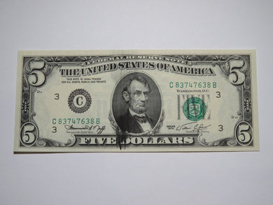 $5 1974 Large Ink Smears on Face Error Federal Reserve Bank Note Bill UNC++