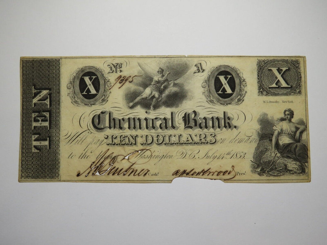 $10 1853 Washington D.C. Obsolete Currency Bank Note Bill The Chemical Bank