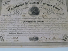 Load image into Gallery viewer, $500 1863 Confederate Bond Certificate Currency Bank Note Bill UNC 14&quot; X 10.5&quot;