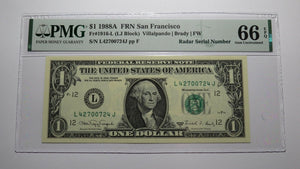 $1 1988 Radar Serial Number Federal Reserve Currency Bank Note Bill PMG UNC66EPQ