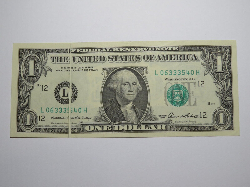 $1 1985 Gutter Fold Error Federal Reserve Bank Note Currency Bill Uncirculated++