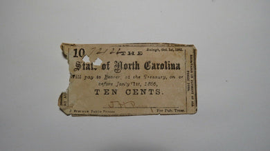 $.10 1861 Raleigh North Carolina Obsolete Currency Bank Note Bill Fractional!