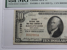 Load image into Gallery viewer, $10 1929 Ridgewood New Jersey NJ National Currency Bank Note Bill Ch #11759 VF25