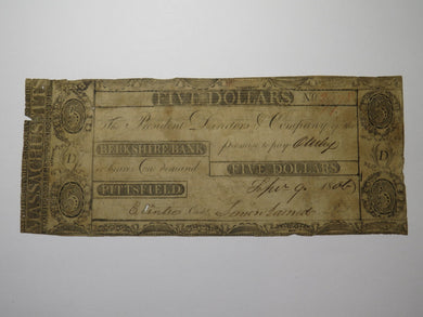 $5 1806 Pittsfield Massachusetts Obsolete Currency Bank Note Bill Berkshire Bank