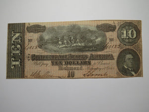 $10 1864 Richmond Virginia VA Confederate Currency Bank Note Bill RARE T68 VF+