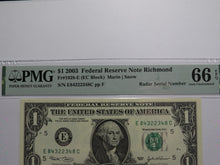Load image into Gallery viewer, $1 2003 Radar Serial Number Federal Reserve Currency Bank Note Bill PMG UNC66EPQ