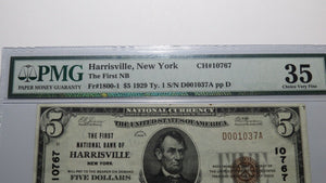$5 1929 Harrisville New York NY National Currency Bank Note Bill Ch #10767 VF35