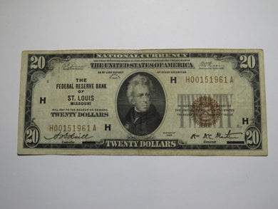 $20 1929 St. Louis MO National Currency Note Federal Reserve Bank Note Bill