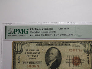 $10 1929 Chelsea Vermont VT National Currency Bank Note Bill Charter #4929 F15