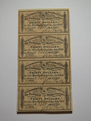 $30 1864 Confederate Bond Coupon Certificate Uncut Sheet Currency Bank Note Bill