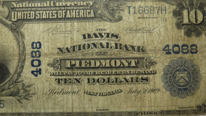 $10 1902 Piedmont West Virginia WV National Currency Bank Note Bill #4088 RARE!