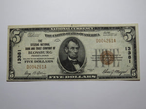 $5 1929 Blossburg Pennsylvania PA National Currency Bank Note Bill Ch. #13381 VF