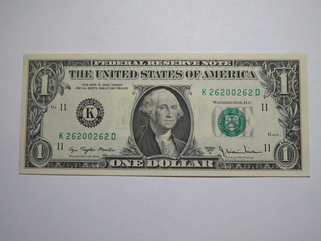 $1 1977 Radar Serial Number Federal Reserve Currency Bank Note Bill UNC 26200262